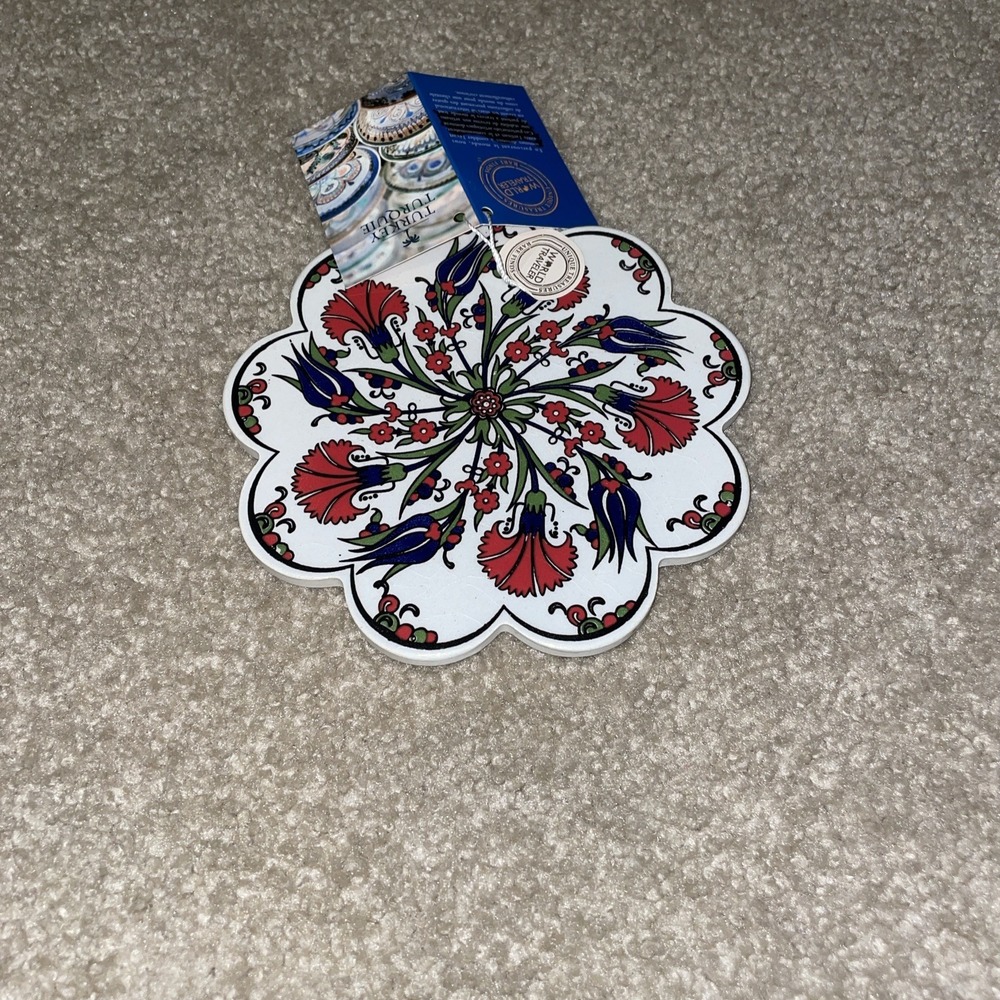 World Traveler Turkish Ceramic Trivet Iznik‎ Floral Art Heat Resistant Coaster